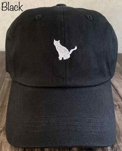 2サイズ9色展開 帽子 ネコ シルエット 刺繍 ツイル キャップ CAP